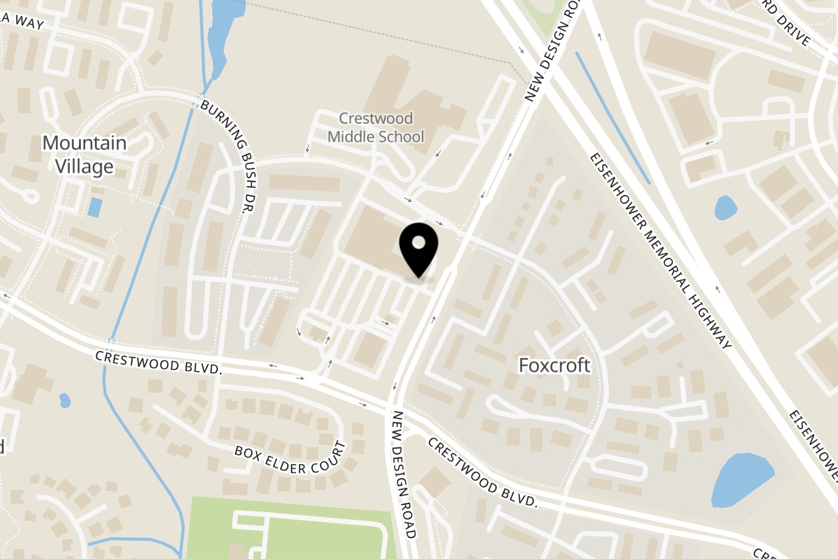 Map showing the location of Gran Azteca Mexican Food Bar & Grill on 6956 Crestwood Blvd in Frederick